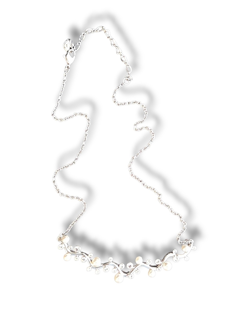 Swarovski Silver Vine Necklace with White Pearls